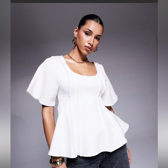 ASOS DESIGN exposed seam peplum short sleeve top - Picture 1 of 4